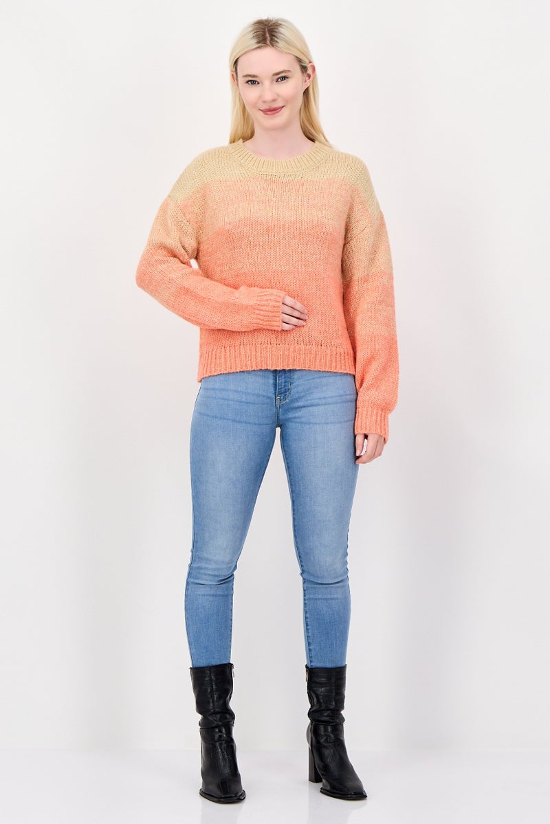 Fire & Glory Women Crew Neck Crochet Long Sleeve Sweater, Orange - Image 2
